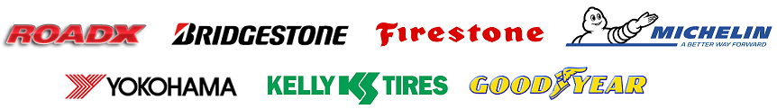 Commercial tire brands RoadX, Bridgestone, Firestone, MICHELIN, Yokohama, Kelly, and Goodyear